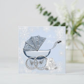 Blue Snowflake Winter Wonderland Baby shower Kaart (Staand voorkant)
