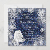Blue Snowflake Winter Wonderland Baby shower Kaart (Achterkant)
