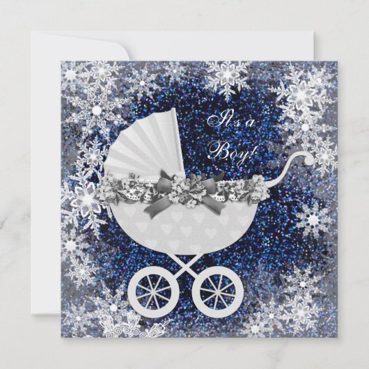 Blue Snowflake Winter Wonderland Baby shower Kaart (Voorkant)
