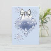 Blue Snowflake Winter Wonderland Baby shower Kaart (Staand voorkant)