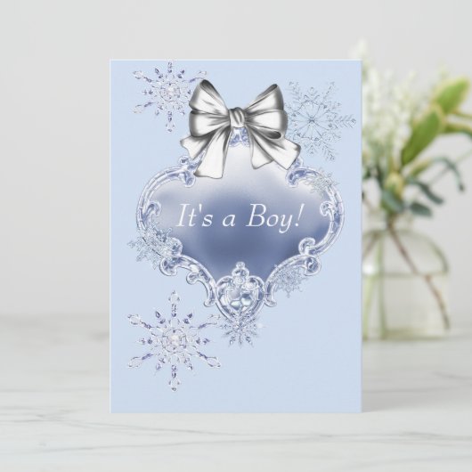 Blue Snowflake Winter Wonderland Baby shower Kaart (Staand voorkant)