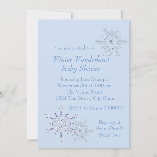 Blue Snowflake Winter Wonderland Baby shower Kaart (Achterkant)