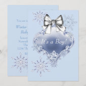 Blue Snowflake Winter Wonderland Baby shower Kaart (Voorkant / Achterkant)