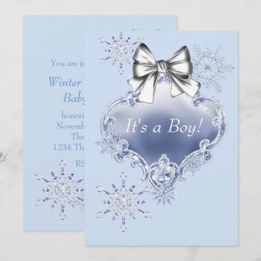 Blue Snowflake Winter Wonderland Baby shower Kaart (Voorkant / Achterkant)