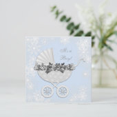 Blue Snowflake Winter Wonderland Baby shower Kaart (Staand voorkant)
