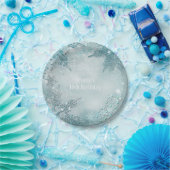 Blue Snowflake Winter Wonderland Elegant Party Papieren Bordje (Feest)