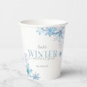 Blue Snowflake Winter Wonderland First Birthday Papieren Bekers (Voorkant)