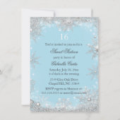 Blue Snowflake Winter Wonderland Sweet 16 Invite Kaart (Achterkant)