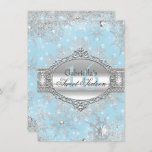 Blue Snowflake Winter Wonderland Sweet 16 Invite Kaart<br><div class="desc">Light Blue Sweet Sixteen Uitnodiging. Sweet 16. Elegant zilveren kristal jewel-sneeuwvlokken. Let op: alle platte afbeeldingen hebben geen echte juwelen!</div>