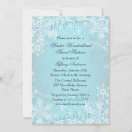 Blue Snowflake Winter Wonderland Sweet 16 Invite RSVP Kaartje