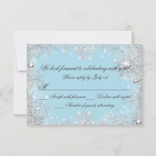 Blue Snowflake Winter Wonderland Sweet 16 RSVP (Achterkant)
