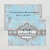 Blue Snowflake Winter Wonderland Sweet 16 RSVP Kaartje (Voorkant / Achterkant)