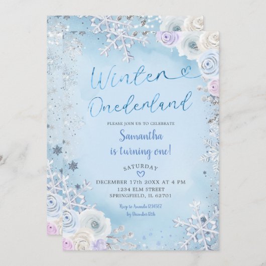 Blue Snowflake Winter Wonderland Verjaardag Kaart (Voorkant / Achterkant)