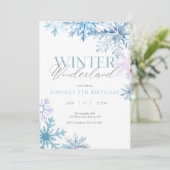 Blue Snowflake Winter Wonderland Verjaardag Uitnod Bedankkaart (Staand voorkant)