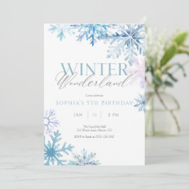 Blue Snowflake Winter Wonderland Verjaardag Uitnod Bedankkaart