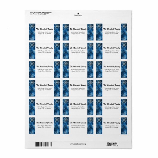 Blue Snowflakes Adres Etiket (Full Sheet)