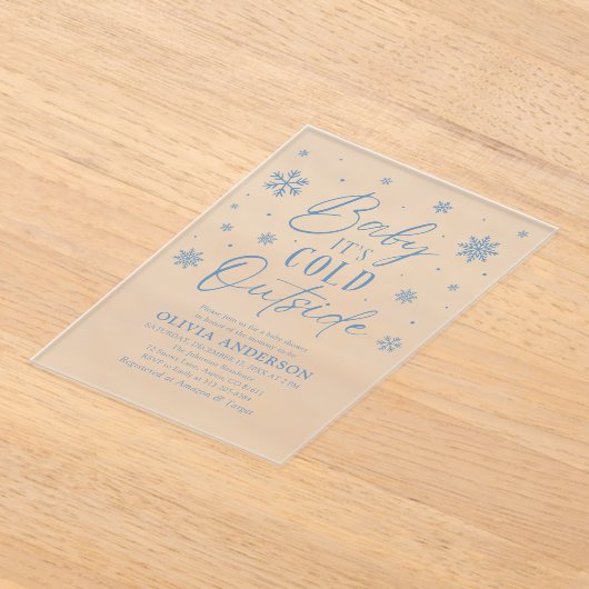 Blue Snowflakes Baby Het is koud buiten Baby showe Acryl Uitnodigingen (Laagn)