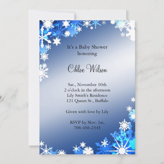 Blue Snowflakes Baby shower Invitation Kaart (Voorkant)