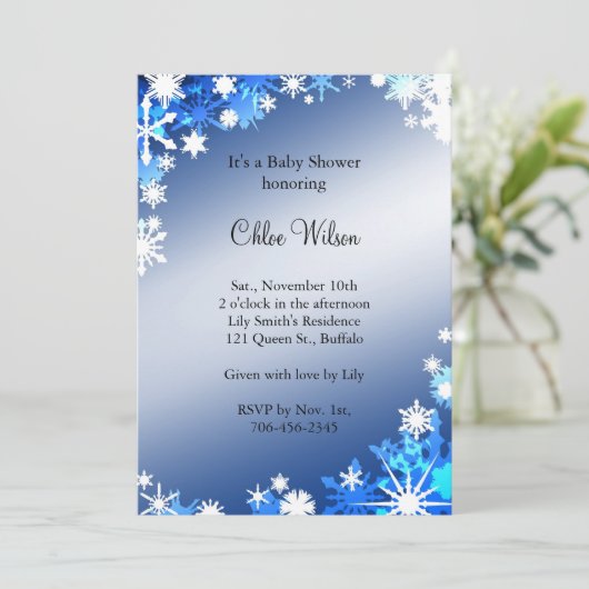 Blue Snowflakes Baby shower Invitation Kaart (Staand voorkant)