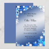 Blue Snowflakes Baby shower Invitation Kaart (Voorkant / Achterkant)