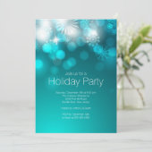 Blue Snowflakes & Bokeh Lights Holiday Uitnodiging (Staand voorkant)