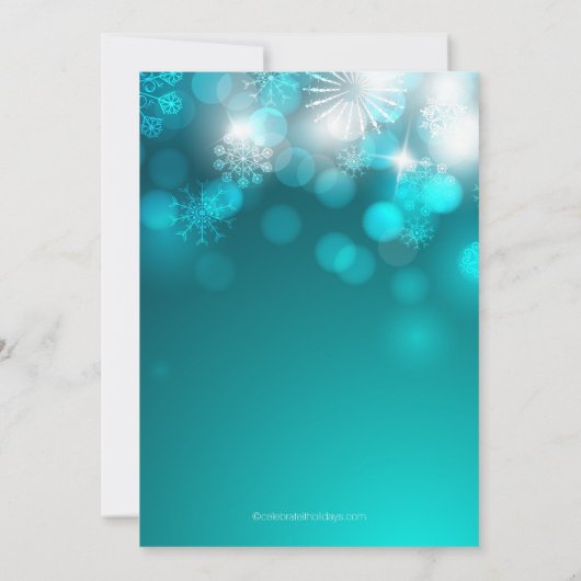 Blue Snowflakes & Bokeh Lights Holiday Uitnodiging (Achterkant)