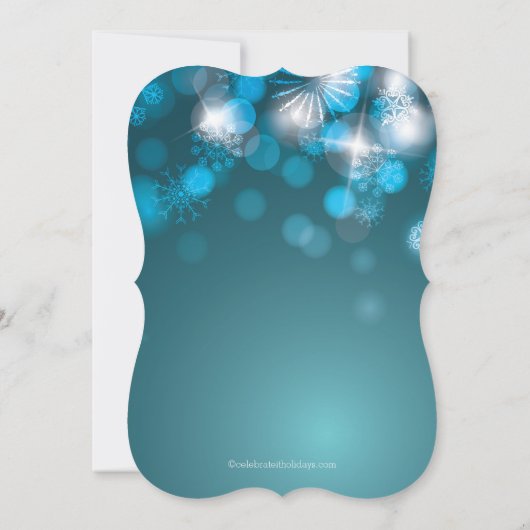 Blue Snowflakes & Bokeh Lights Holiday Uitnodiging (Achterkant)