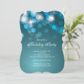 Blue Snowflakes & Bokeh Lights Holiday Uitnodiging (Staand voorkant)