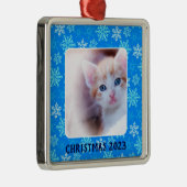 Blue Snowflakes Border Foto Metalen Ornament (Rechts)