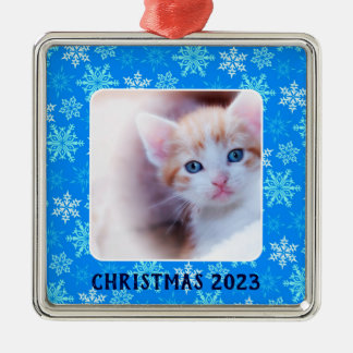 Blue Snowflakes Border Foto Metalen Ornament