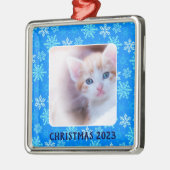 Blue Snowflakes Border Foto Metalen Ornament (Links)