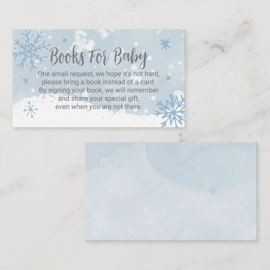Blue Snowflakes Boy Baby shower Books for Baby Informatiekaartje (Voorkant / Achterkant)