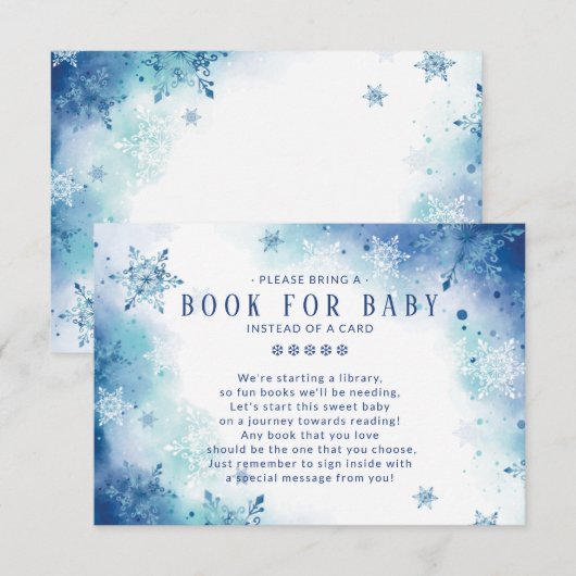 Blue Snowflakes Boys Baby shower Book for Baby Informatiekaartje (Voorkant / Achterkant)