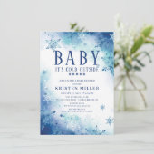 Blue Snowflakes Boys Winter Baby shower Invitation Kaart (Staand voorkant)