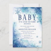 Blue Snowflakes Boys Winter Baby shower Invitation Kaart (Voorkant)