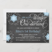 Blue Snowflakes Chalkboard Winter Onederland Kaart (Voorkant)