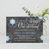 Blue Snowflakes Chalkboard Winter Onederland Kaart (Staand voorkant)