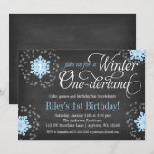 Blue Snowflakes Chalkboard Winter Onederland Kaart (Voorkant / Achterkant)
