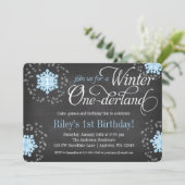 Blue Snowflakes Chalkboard Winter Onederland Kaart (Staand voorkant)