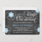Blue Snowflakes Chalkboard Winter Onederland Kaart (Voorkant)