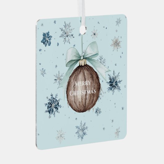 Blue Snowflakes Christmas Coconut Bow Metalen Ornament (Voorkant Rechts)