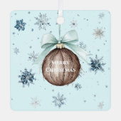 Blue Snowflakes Christmas Coconut Bow Metalen Ornament (Voorkant)