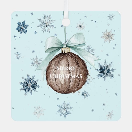 Blue Snowflakes Christmas Coconut Bow Metalen Ornament (Voorkant)