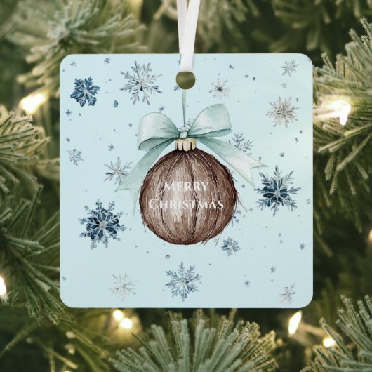 Blue Snowflakes Christmas Coconut Bow Metalen Ornament (Insitu)
