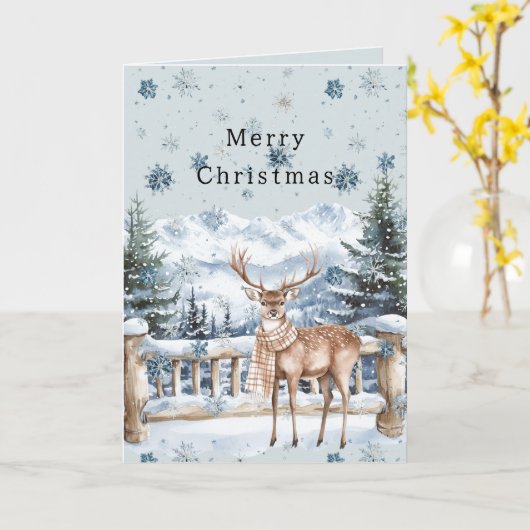 Blue Snowflakes Christmas Deer Kaart (Gele Bloem)