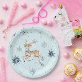 Blue Snowflakes Christmas Deer with Bow Papieren Bordje (Feest)