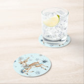 Blue Snowflakes Christmas Deer with Bow Ronde Kartonnen Onderzetter (Insitu)