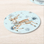 Blue Snowflakes Christmas Deer with Bow Ronde Kartonnen Onderzetter (Gebogen)