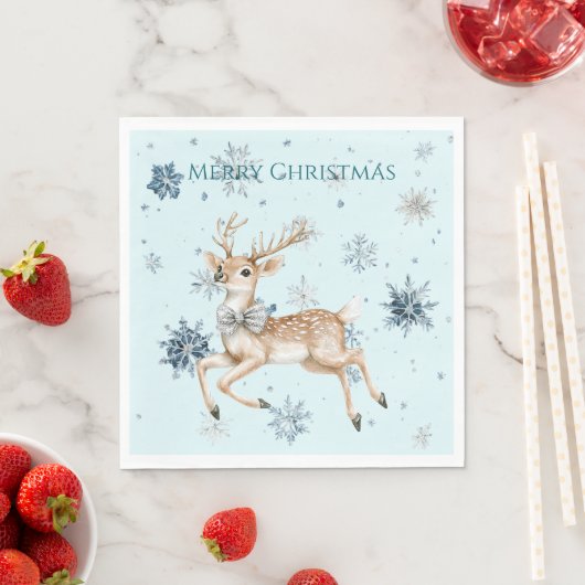 Blue Snowflakes Christmas Deer with Bow Servet (Insitu)