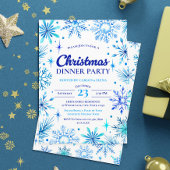 Blue Snowflakes Christmas Dinner Party Waterverf Kaart